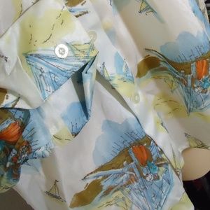 NOS Vtg 70s Disco Shirt XL Sailboat Theme USA Made